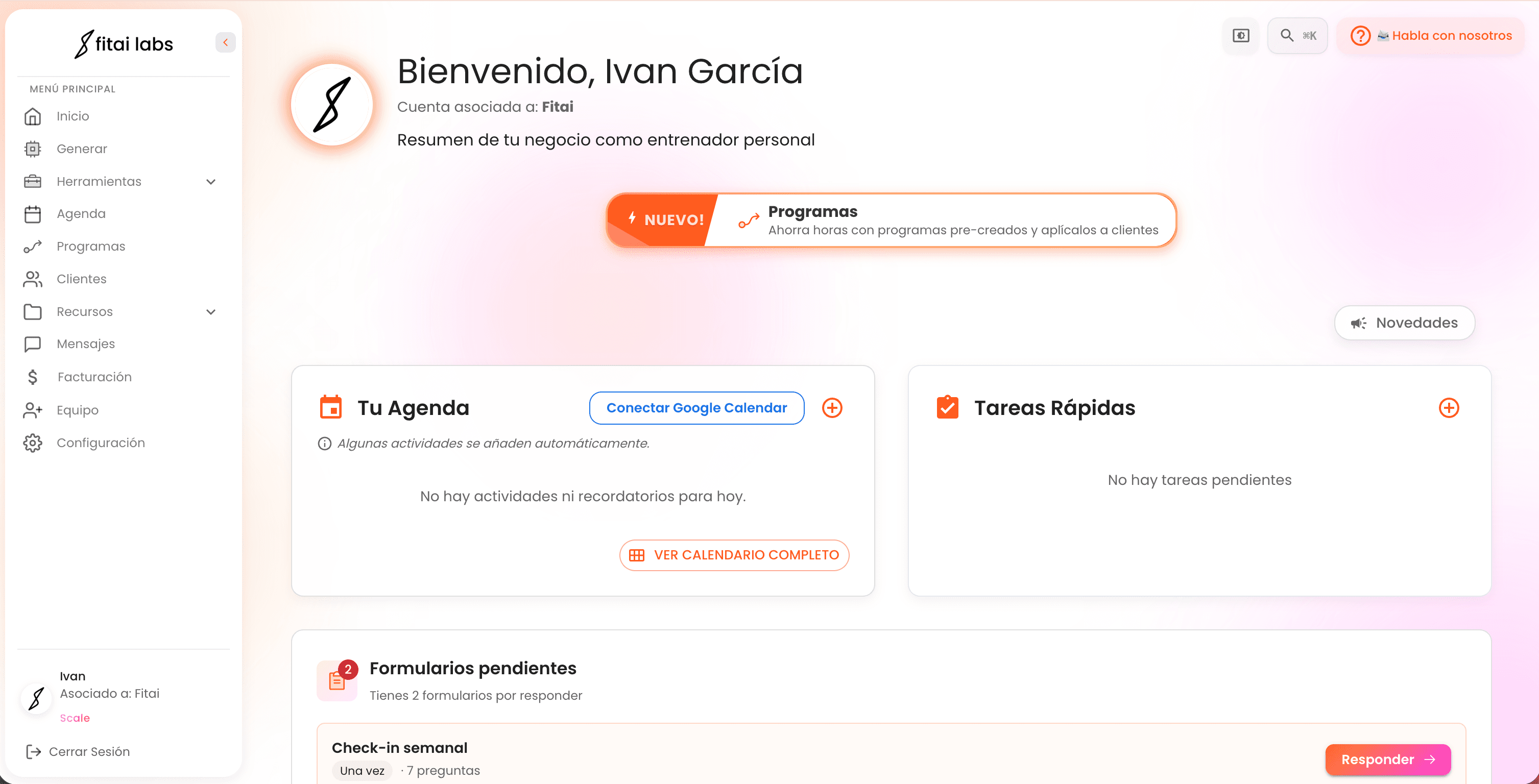 Dashboard de Fitai para nutricionistas