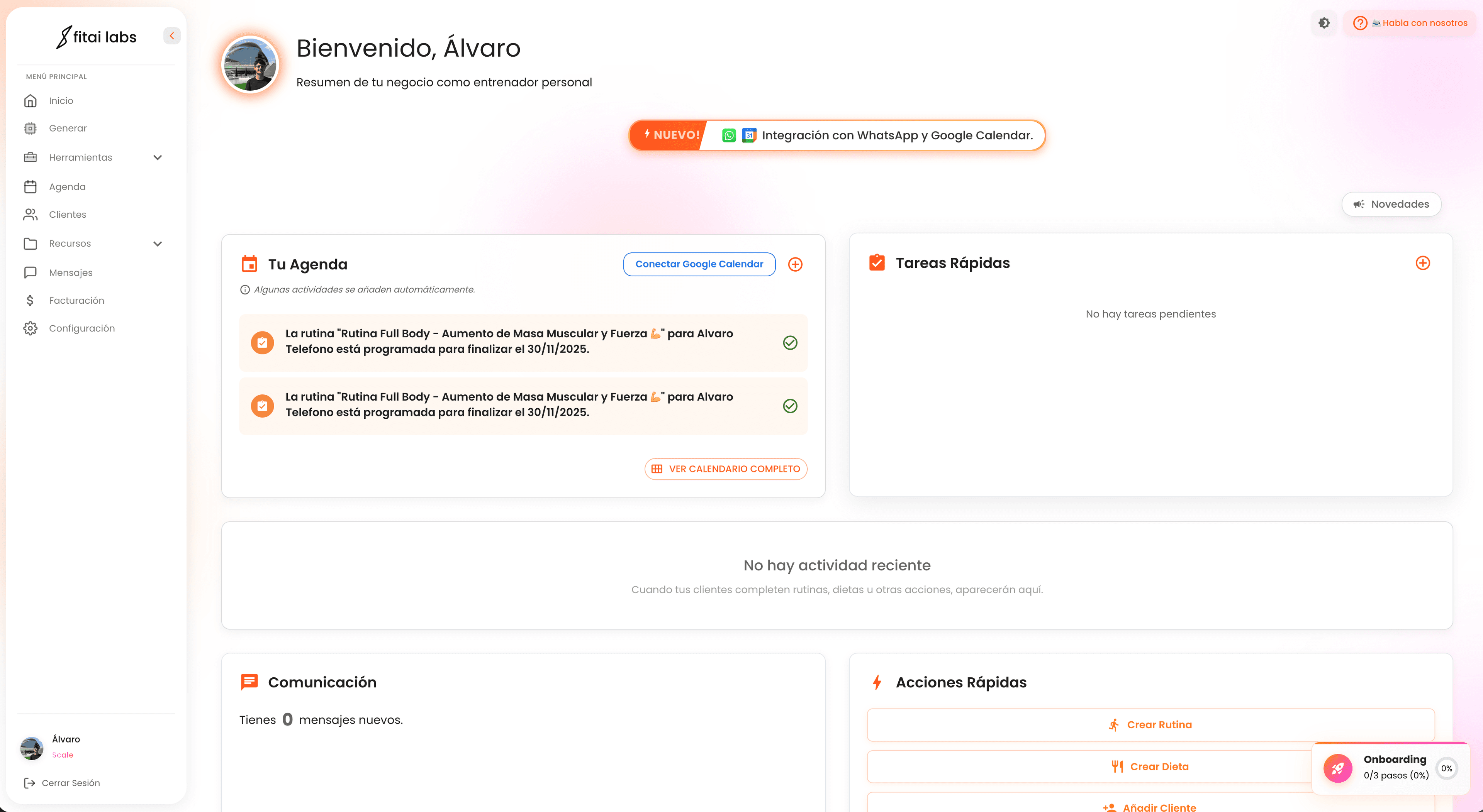 Vista del dashboard de la plataforma